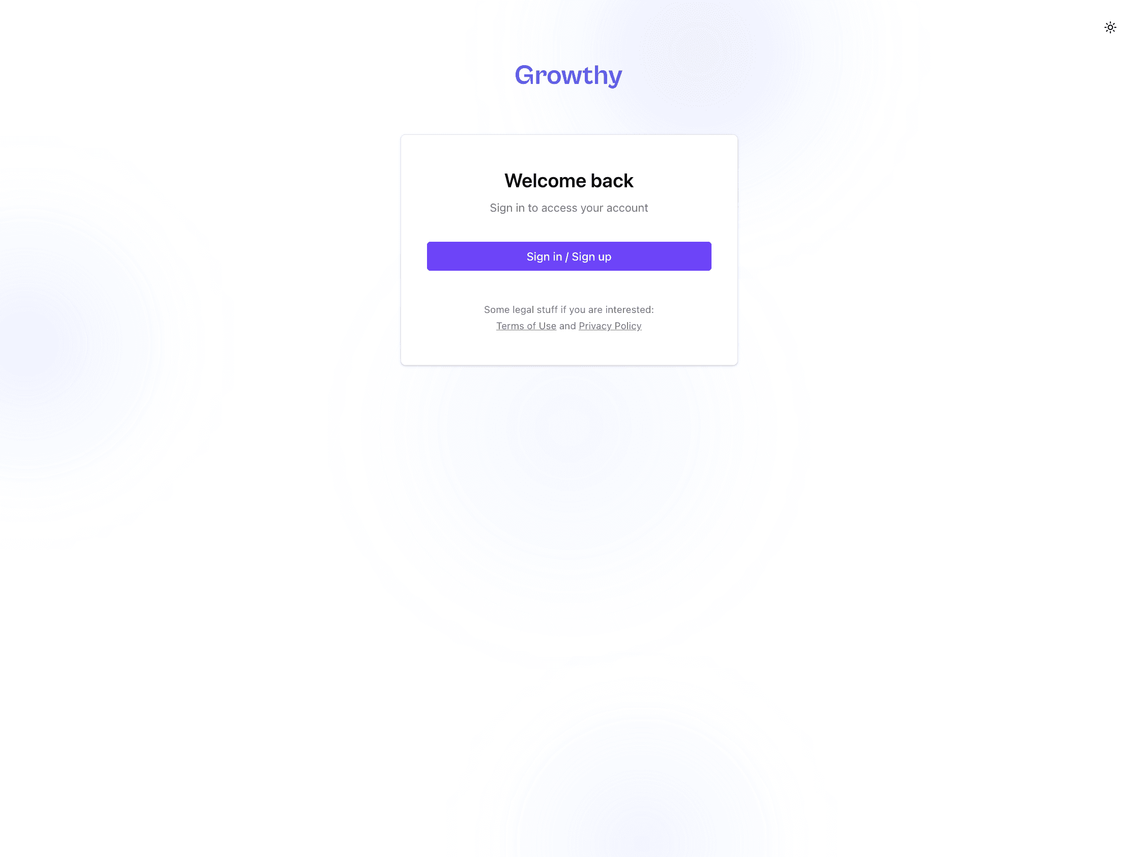 Growthy login page with the Sign in / Sign up button